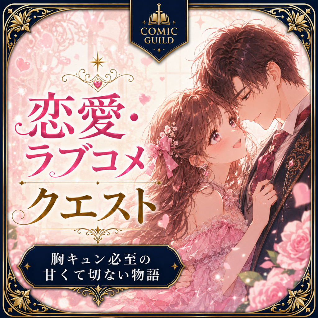 寄り添う男女が描かれた「恋愛・ラブコメクエスト」のカテゴリーカード画像