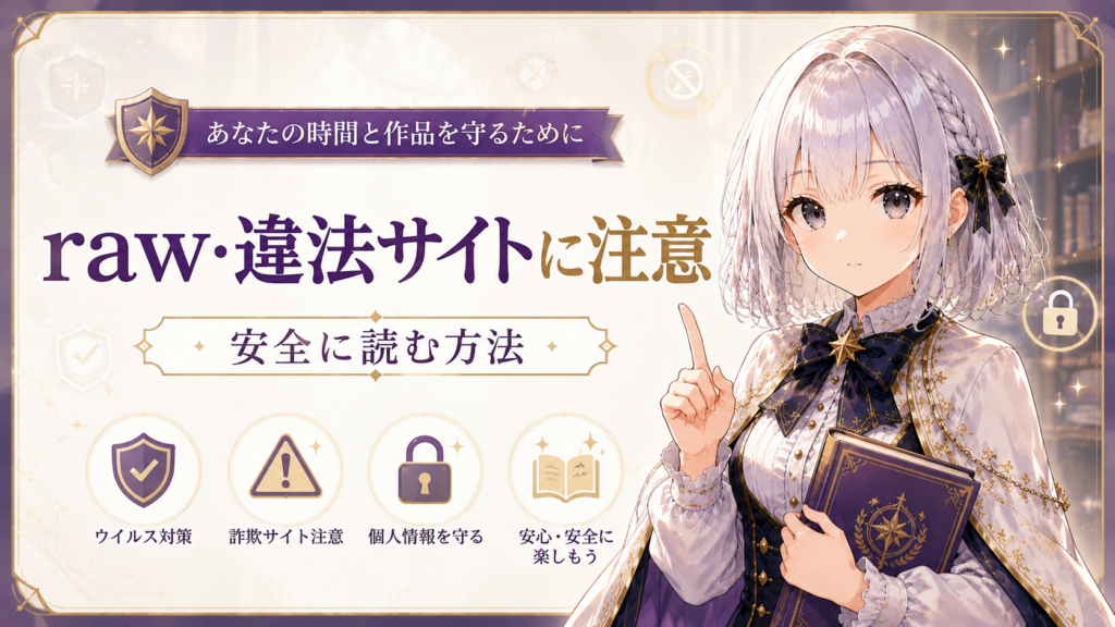 受付嬢ルナがちいかわをrawや違法サイトではなく正規サービスで安全に読む方法を案内している画像