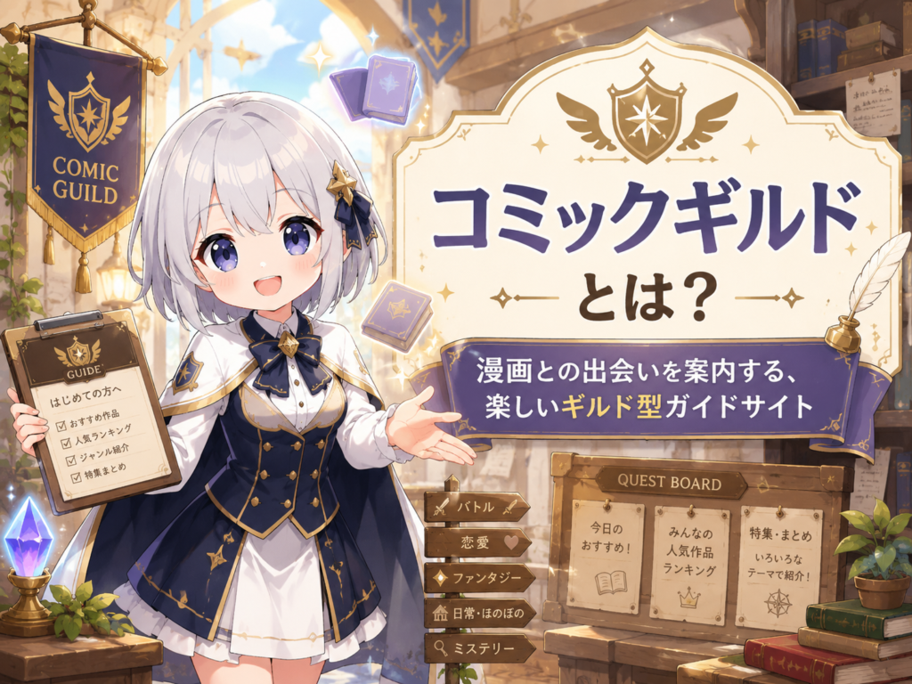 漫画案内サイト「コミックギルド」とは何かを受付嬢ルナが紹介しているプロフィールページ用H2画像