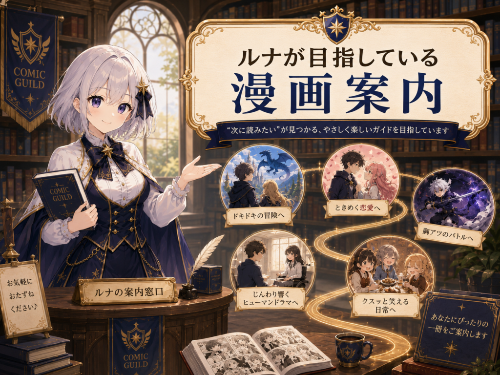 ルナが目指している漫画案内の内容をジャンル別に紹介しているH2見出し画像