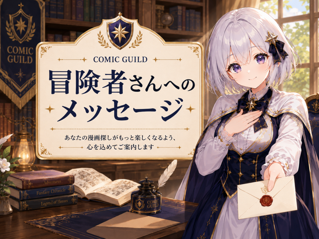 受付嬢ルナが冒険者さんへのメッセージとして、読者の漫画探しがもっと楽しくなるよう心を込めて案内しているH2画像