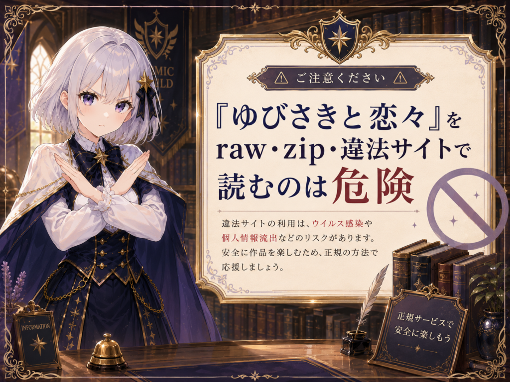 ゆびさきと恋々をraw・zip・違法サイトで読む危険性を注意喚起するルナのイラスト