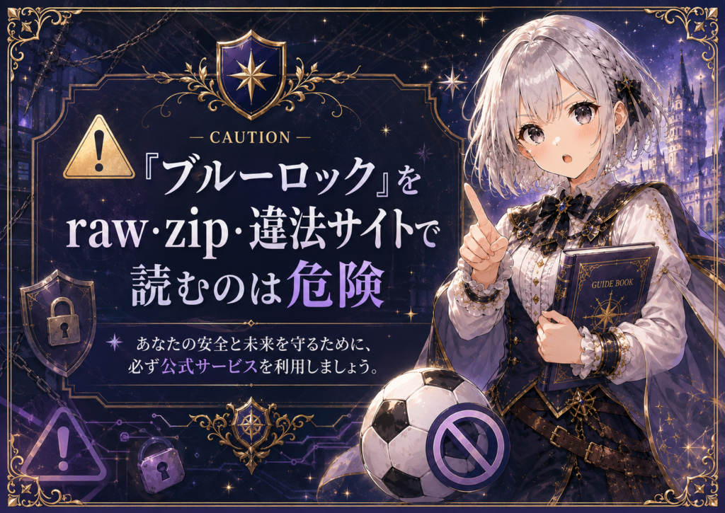 「ブルーロック」をraw・zip・違法サイトで読む危険性を注意喚起する画像