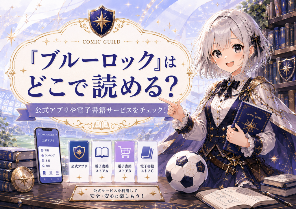 「ブルーロック」はどこで読めるかを公式アプリや電子書籍サービスとあわせて案内する画像