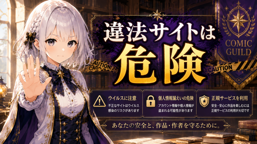 本好き令嬢は敏腕公爵様とひそやかに恋をするを違法サイトで読む危険性を注意喚起する画像