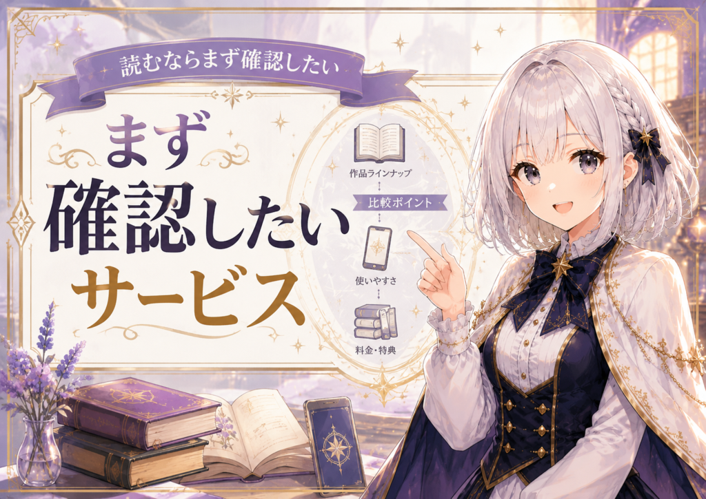 受付嬢ルナが『団長、その色気どうにかしてください！』を読む前に確認したい電子書籍サービスを案内している画像