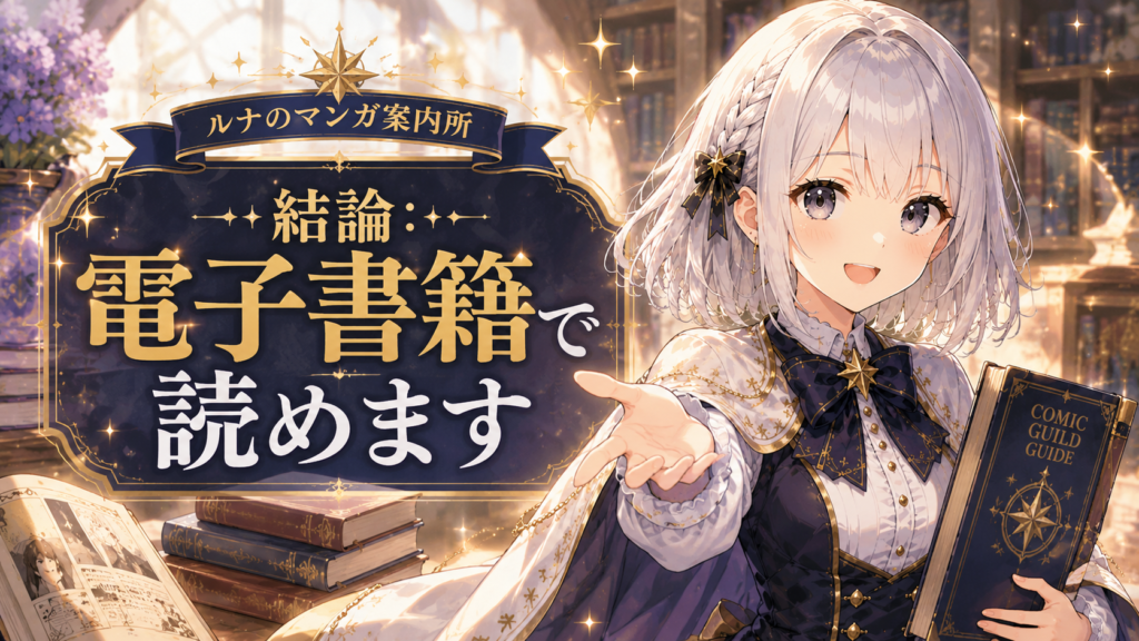 ルナが『婚約者が浮気相手と駆け落ちしました』は電子書籍で読めることを案内している画像