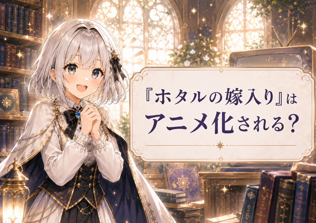 ルナが「ホタルの嫁入り」のアニメ化について期待した表情で案内している画像