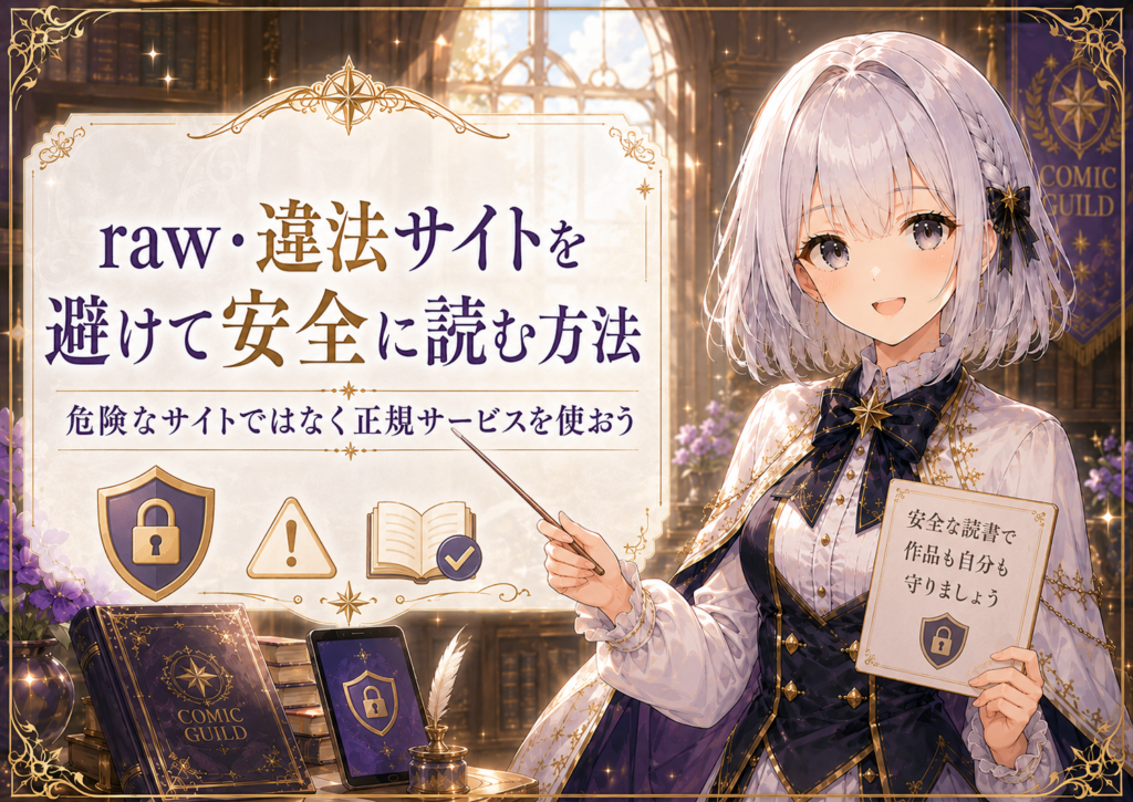 受付嬢ルナがrawや違法サイトを避けて『異世界で姉に名前を奪われました』を安全に読む方法を解説している画像