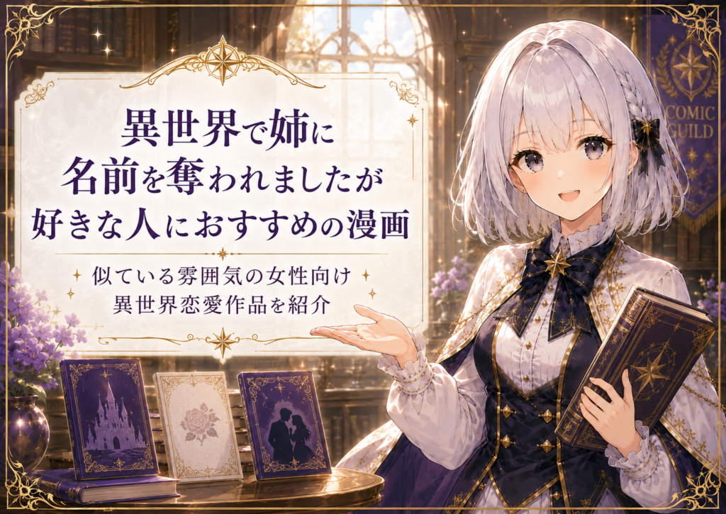 受付嬢ルナが『異世界で姉に名前を奪われました』が好きな人におすすめの漫画を紹介している画像