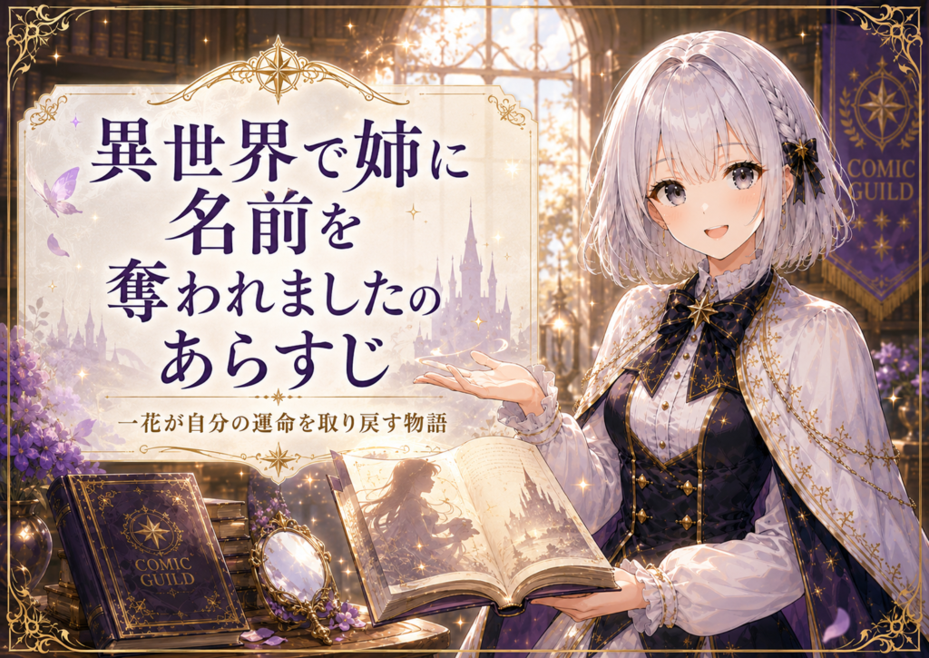 受付嬢ルナが『異世界で姉に名前を奪われました』のあらすじを紹介している画像