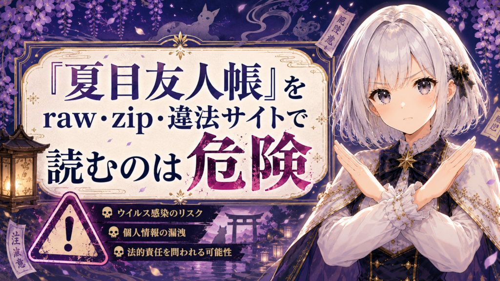 「夏目友人帳」をraw・zip・違法サイトで読む危険性を注意喚起する画像