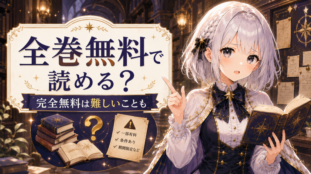 ルナが『歴史に残る悪女になるぞ』を全巻無料で読めるか注意点を案内している画像