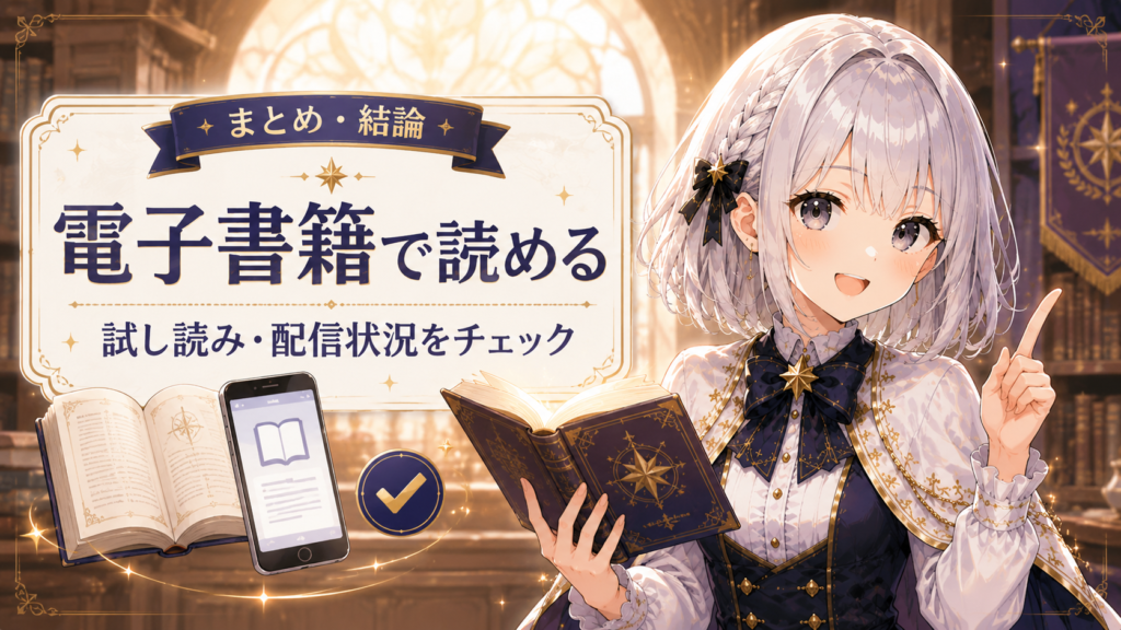 ルナが『歴史に残る悪女になるぞ』は電子書籍で読めることを案内している画像