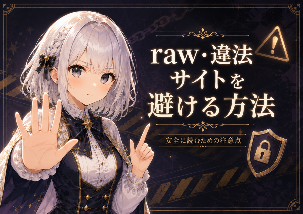 受付嬢ルナがrawや違法サイトを避けて『死に戻りの魔法学校生活を、元恋人とプロローグから』を安全に読む方法を説明している画像