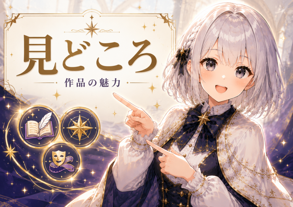 受付嬢ルナが『死に戻りの魔法学校生活を、元恋人とプロローグから』の見どころや作品の魅力を紹介している画像