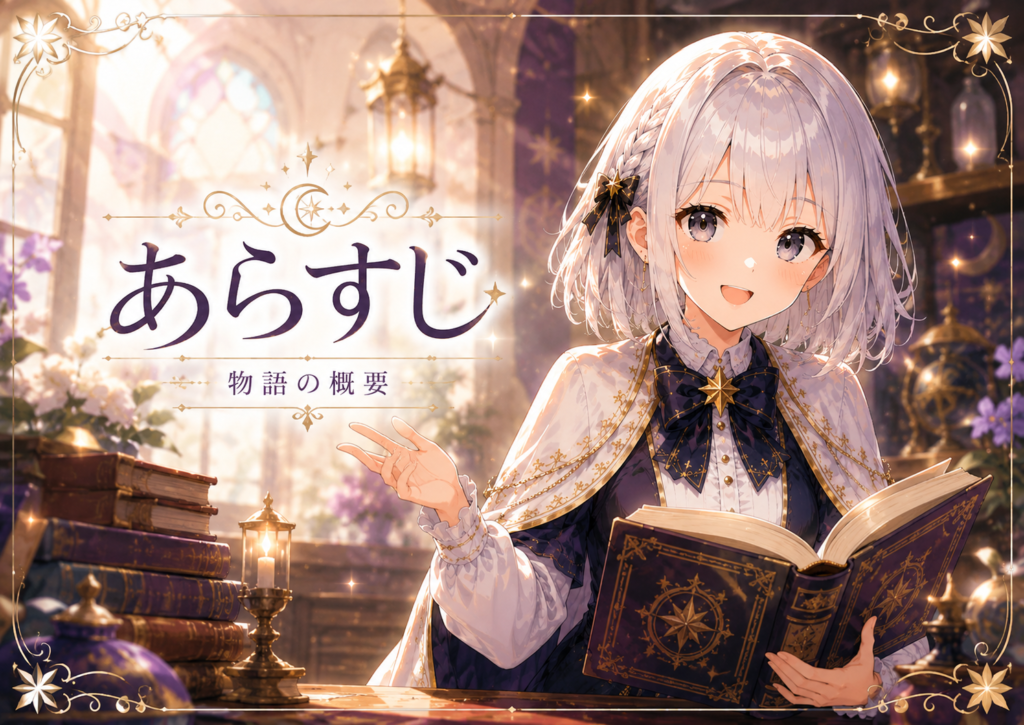 受付嬢ルナが『死に戻りの魔法学校生活を、元恋人とプロローグから』のあらすじを紹介している画像