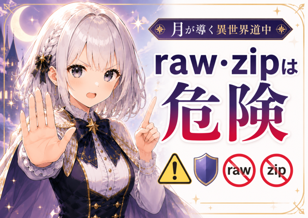 月が導く異世界道中をrawやzipなどの違法サイトで読む危険性を注意喚起するH2画像