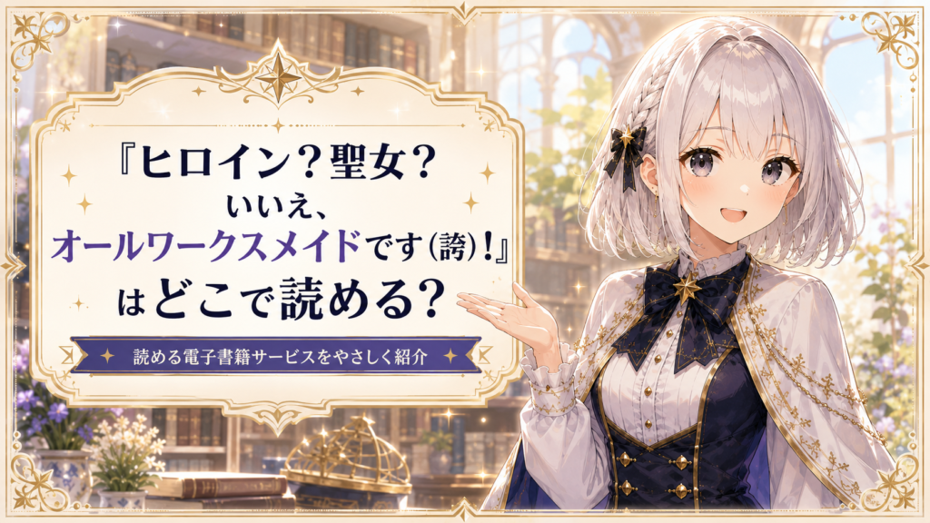 受付嬢ルナが『オールワークスメイド』の漫画をどこで読めるか案内しているH2画像