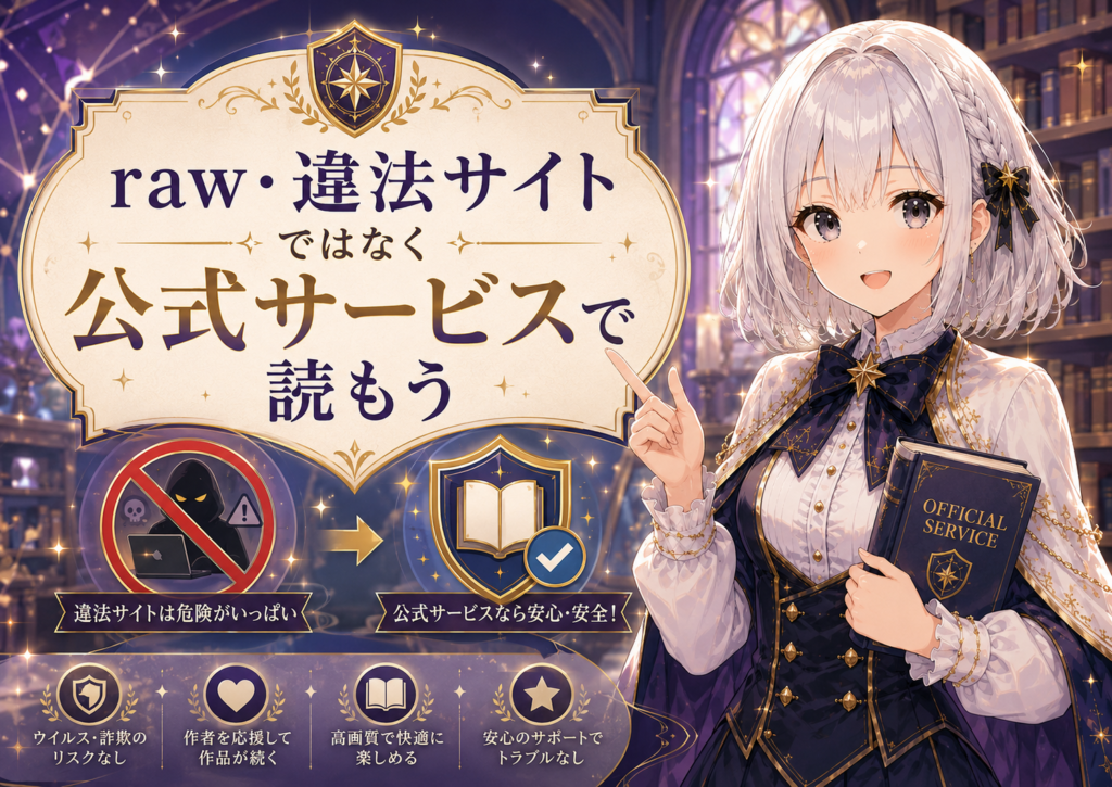 受付嬢ルナがrawや違法サイトを避けて公式サービスで安全に読む方法を案内しているH2画像