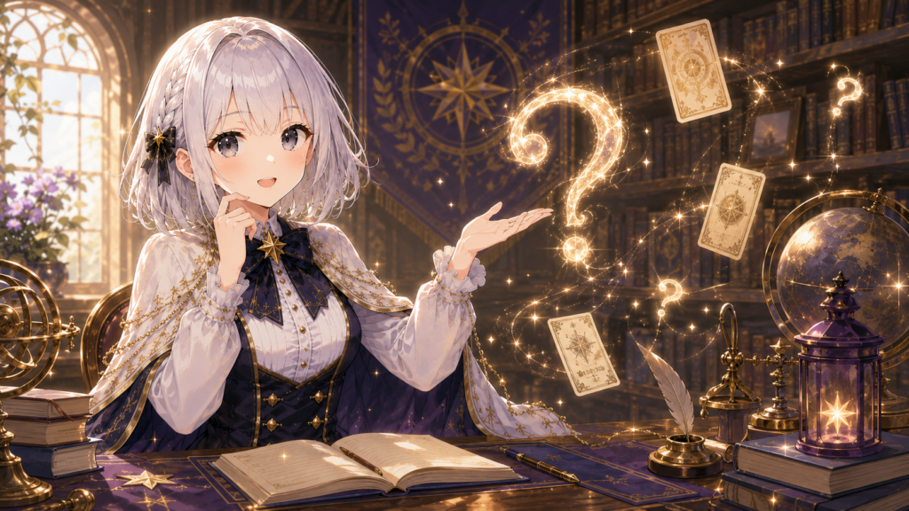 受付嬢ルナが本とカレンダーを確認し『乙女怪獣キャラメリゼ』の最新刊と完結状況を案内しているH2画像