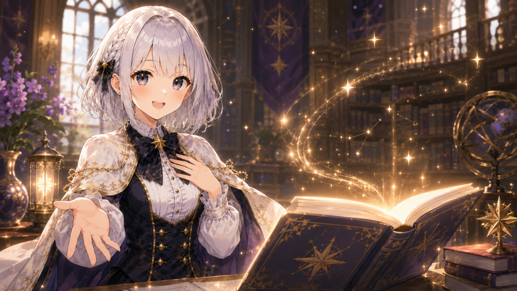 受付嬢ルナが開いた本から広がる物語へ読者を案内しているまとめ用H2画像