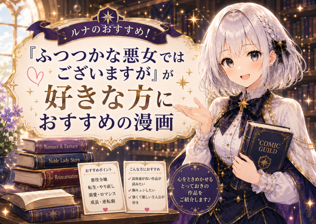 受付嬢ルナが『ふつつかな悪女ではございますが』が好きな方におすすめの漫画を紹介しているH2画像
