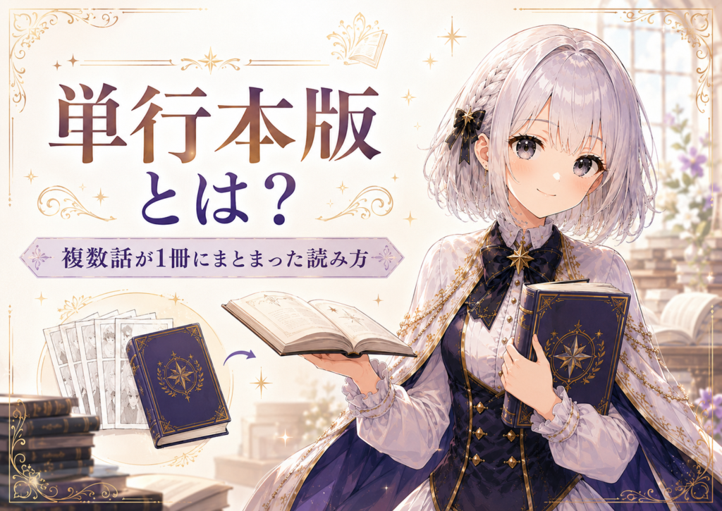 受付嬢ルナが単行本版は複数話が1冊にまとまった読み方だと紹介している画像