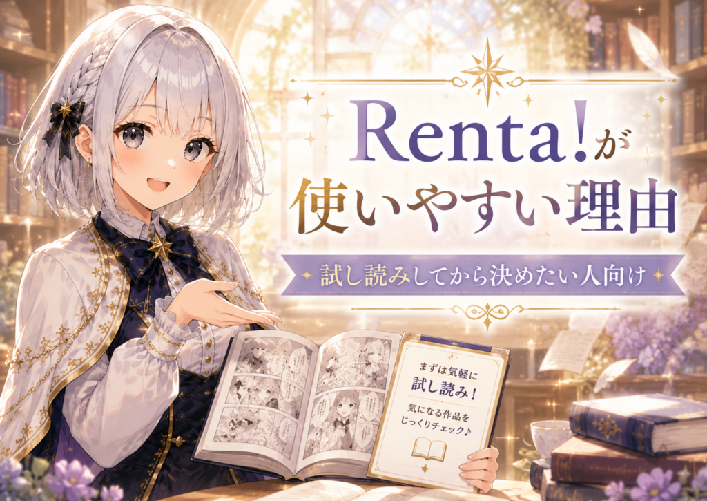 受付嬢ルナが試し読みしてから決めたい人にRenta!が使いやすい理由を紹介している画像